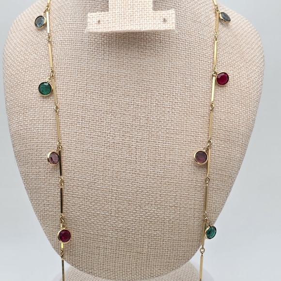 Vtg SWAROVSKI Station Necklace Multi-Color Crystals‎ 18k Yellow Gold Plate 36" - Picture 5 of 14